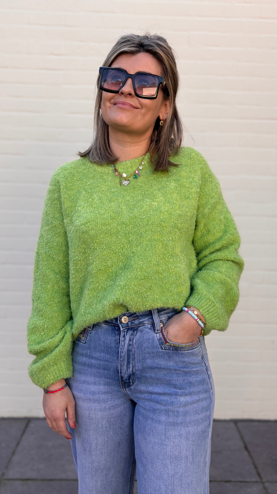 Green bouclé knit