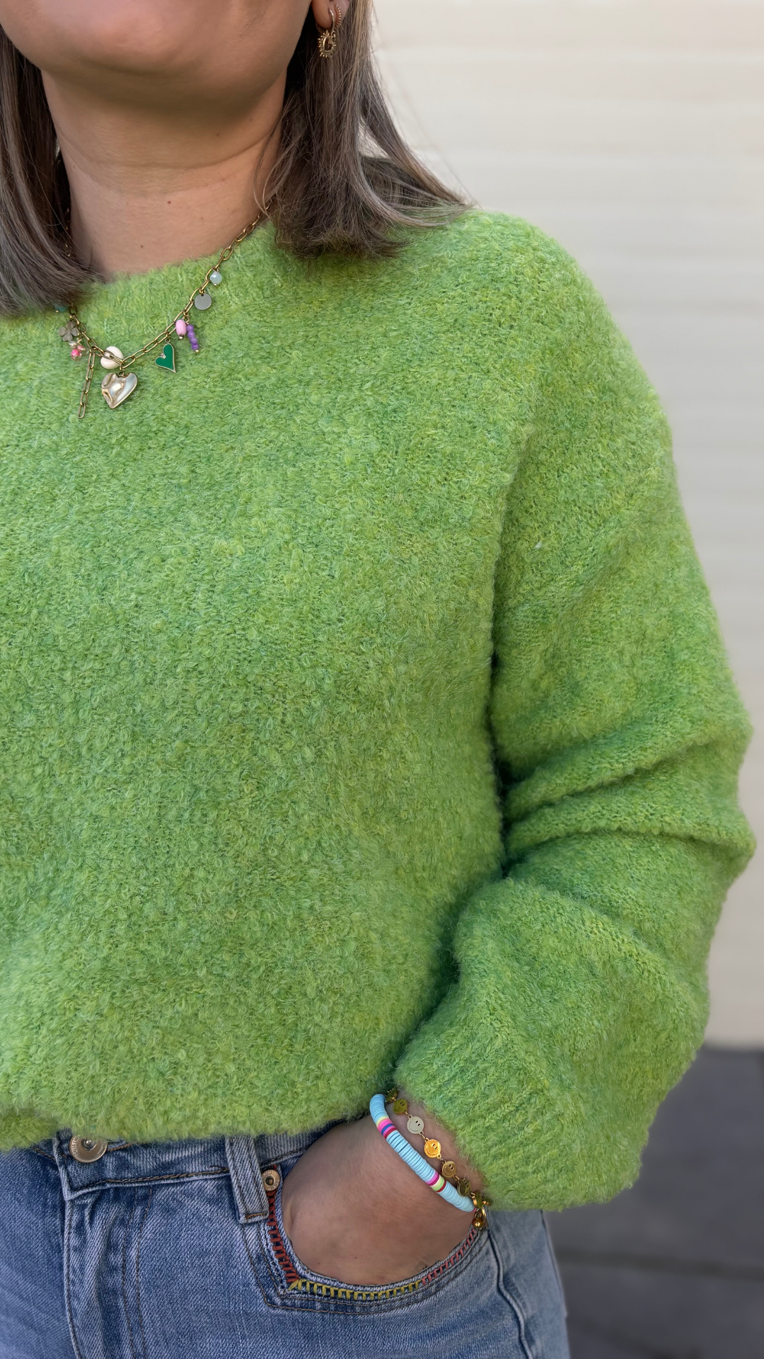 Green bouclé knit