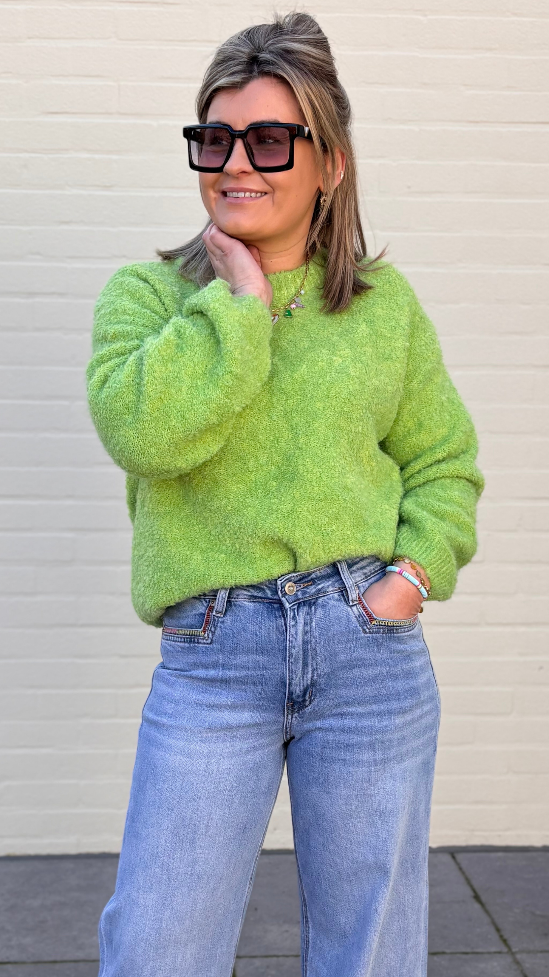 Green bouclé knit