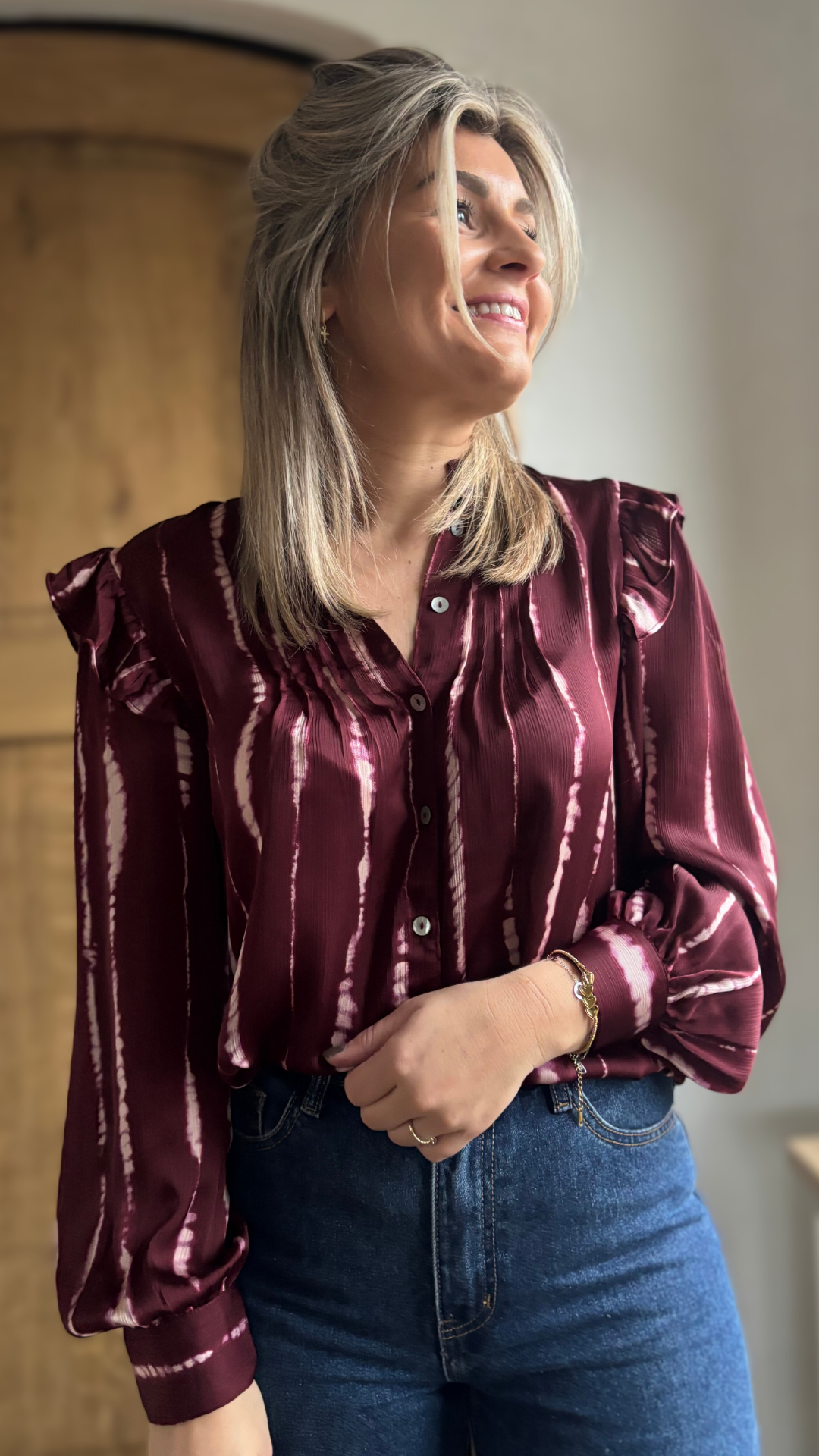 Burgundy satin blouse