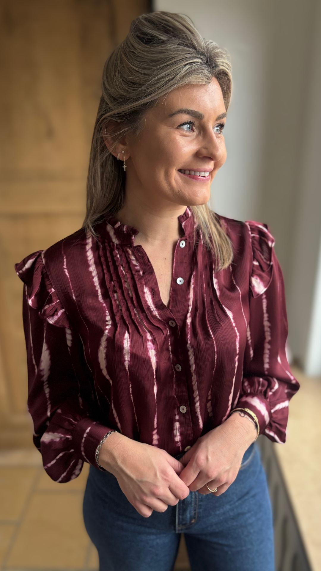 Burgundy satin blouse