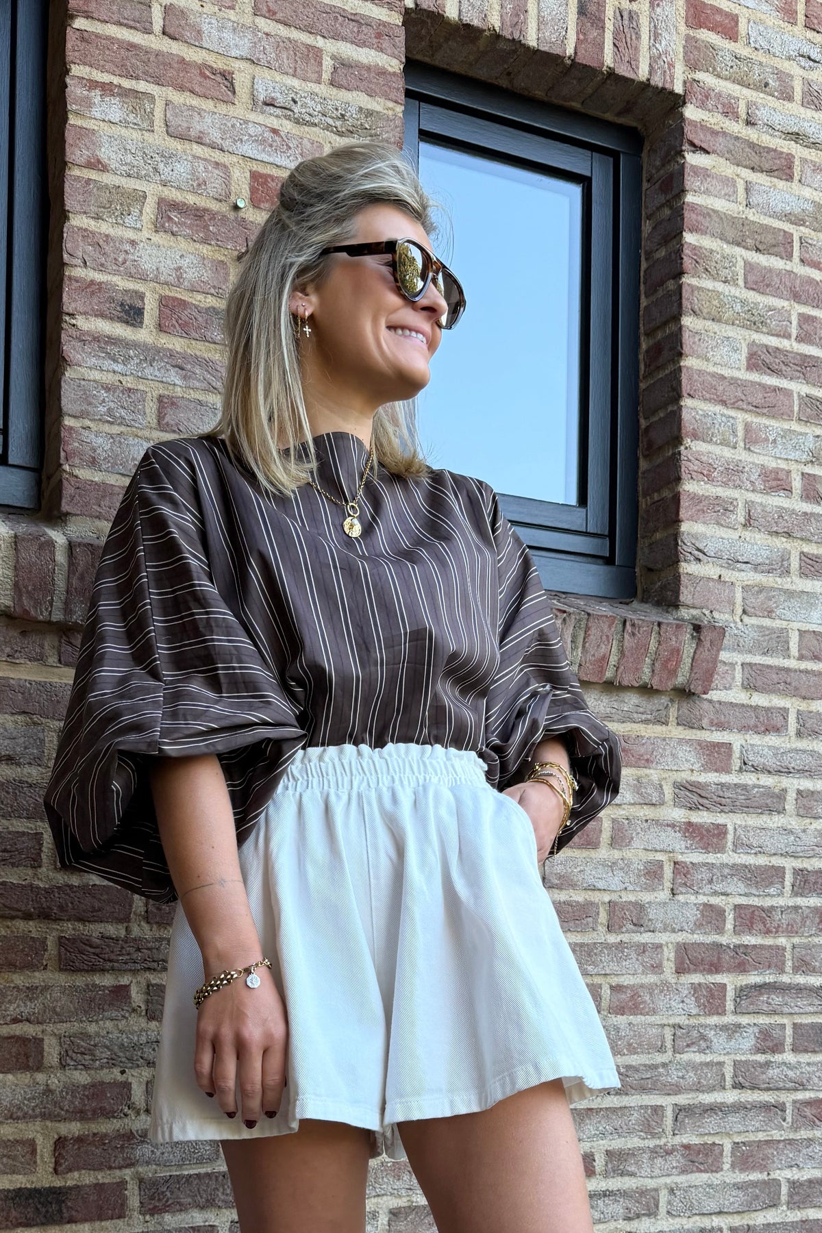 Isya gestreepte blouse bruin