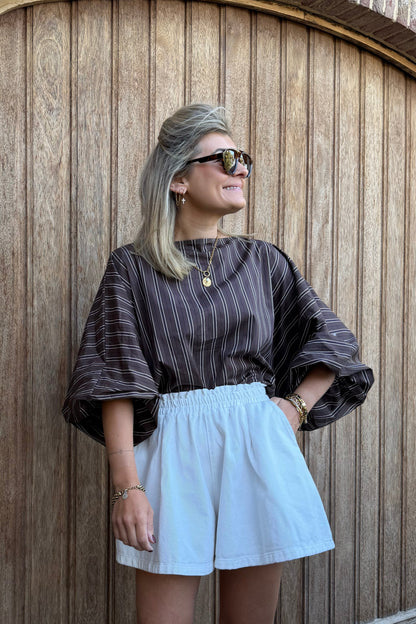 Isya gestreepte blouse bruin