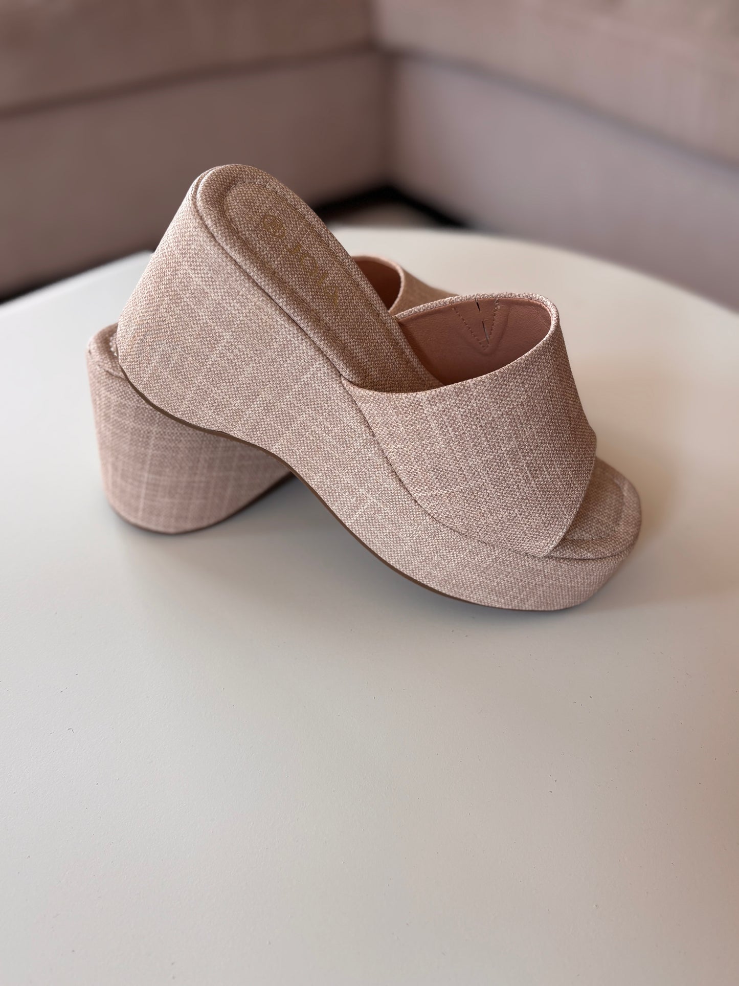 Linen Platform Mule