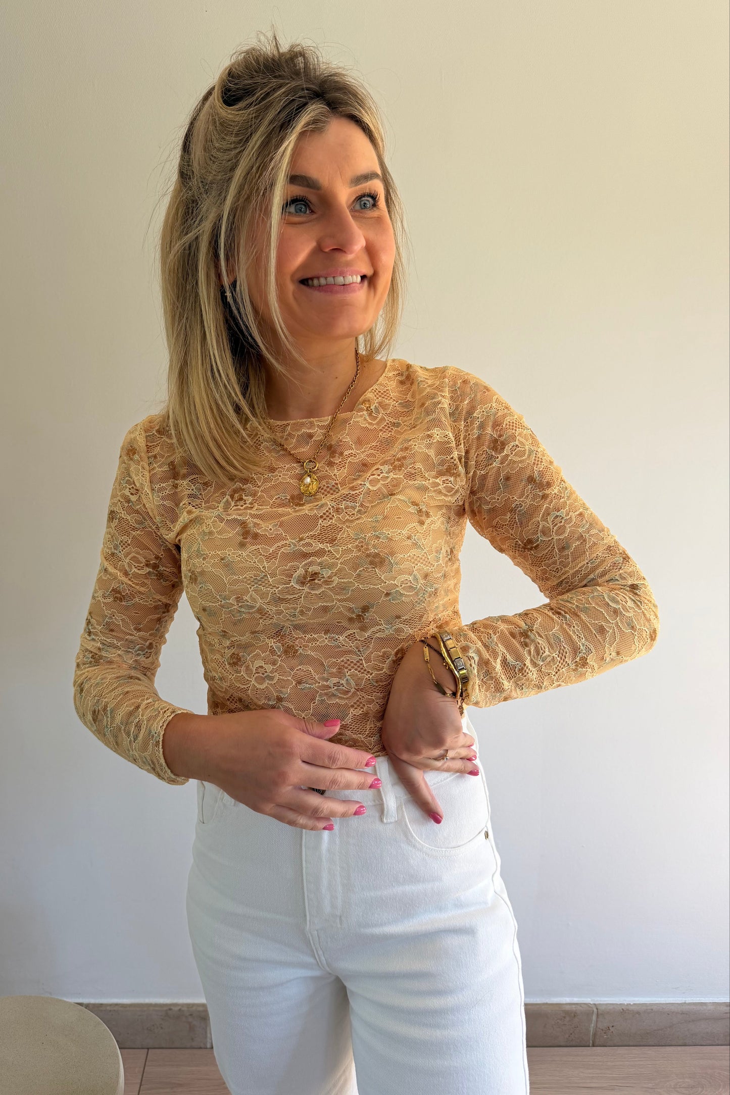 Ivar lace top Geel