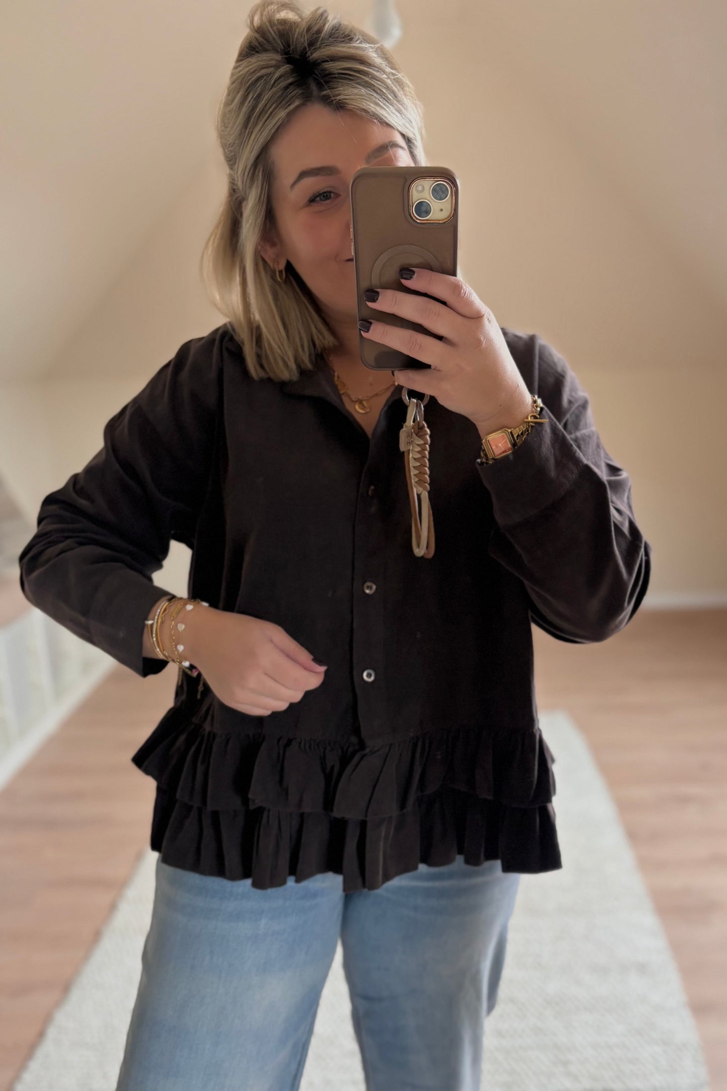 Ruffle Blouse (Donkerbruin)