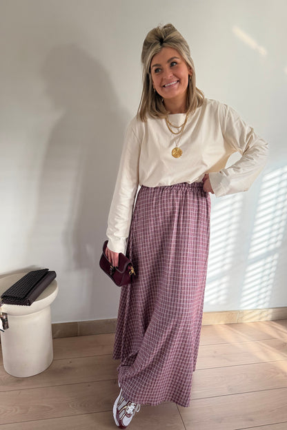 Burgundy geruite maxi skirt
