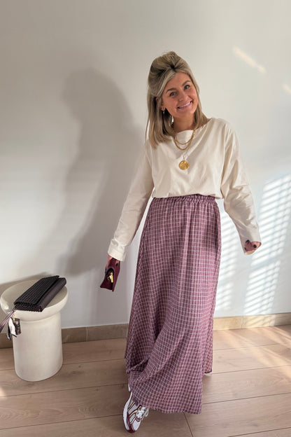 Burgundy geruite maxi skirt