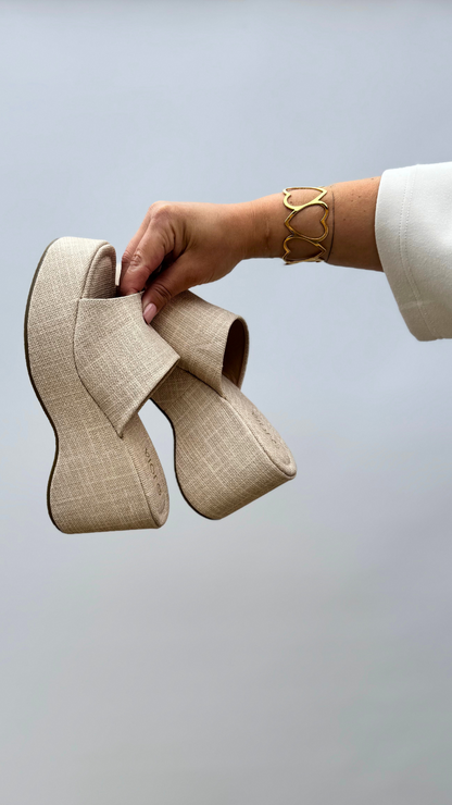 Linen Platform Mule