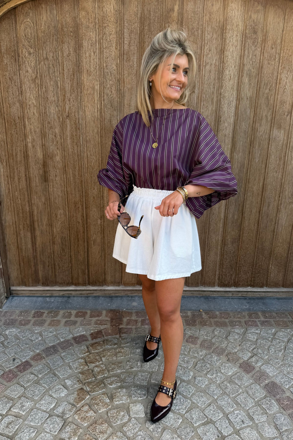 Isya gestreepte blouse bordeaux