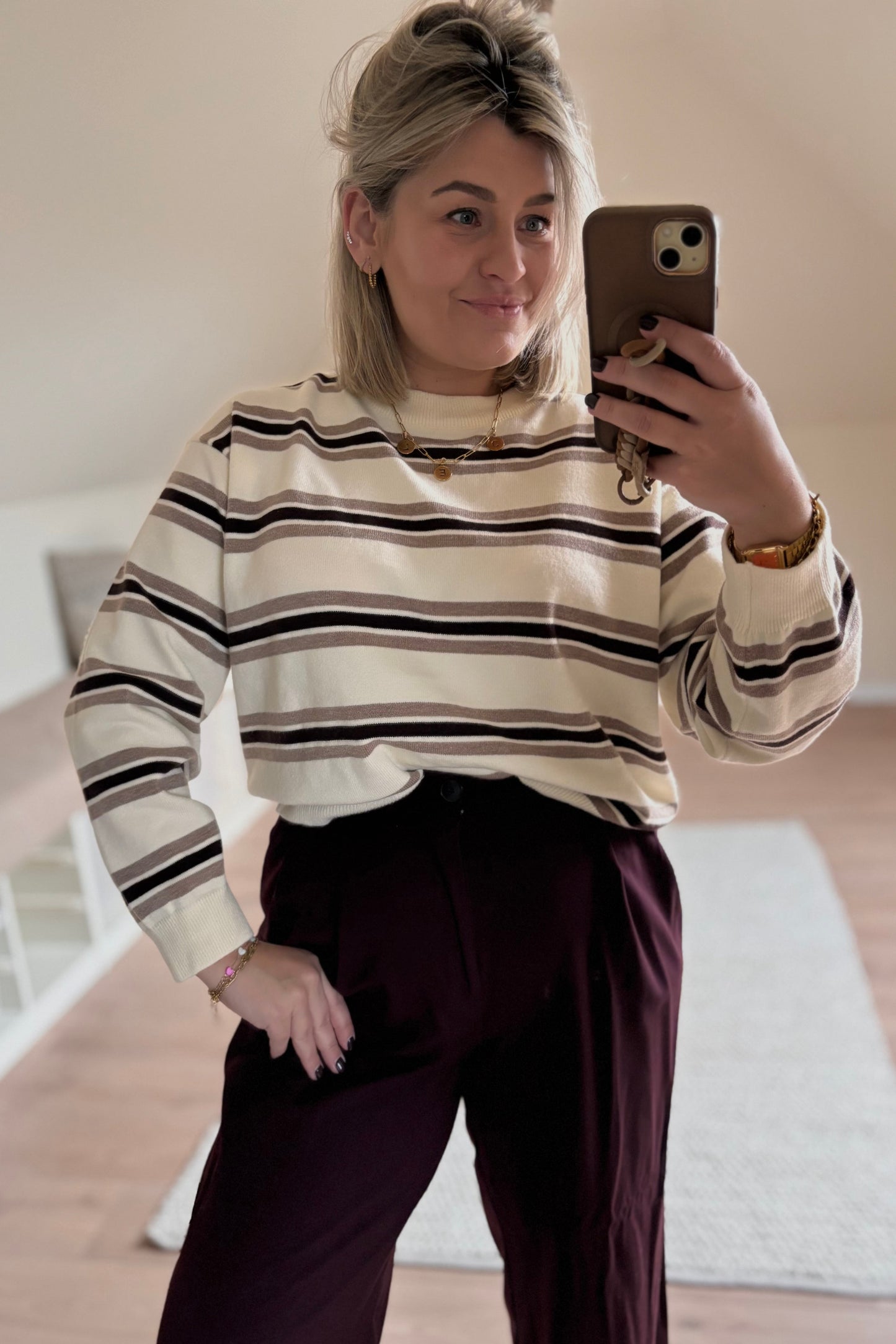 Striped knit (Ecru-Bruin)