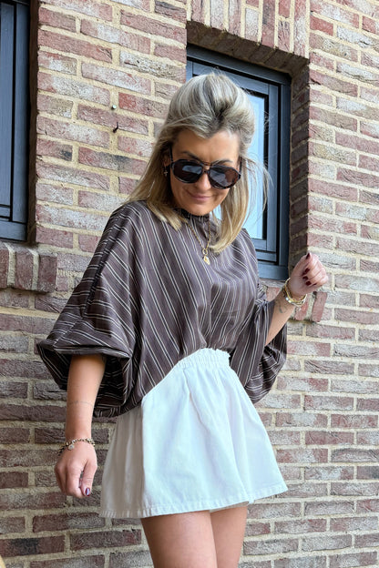 Isya gestreepte blouse bruin