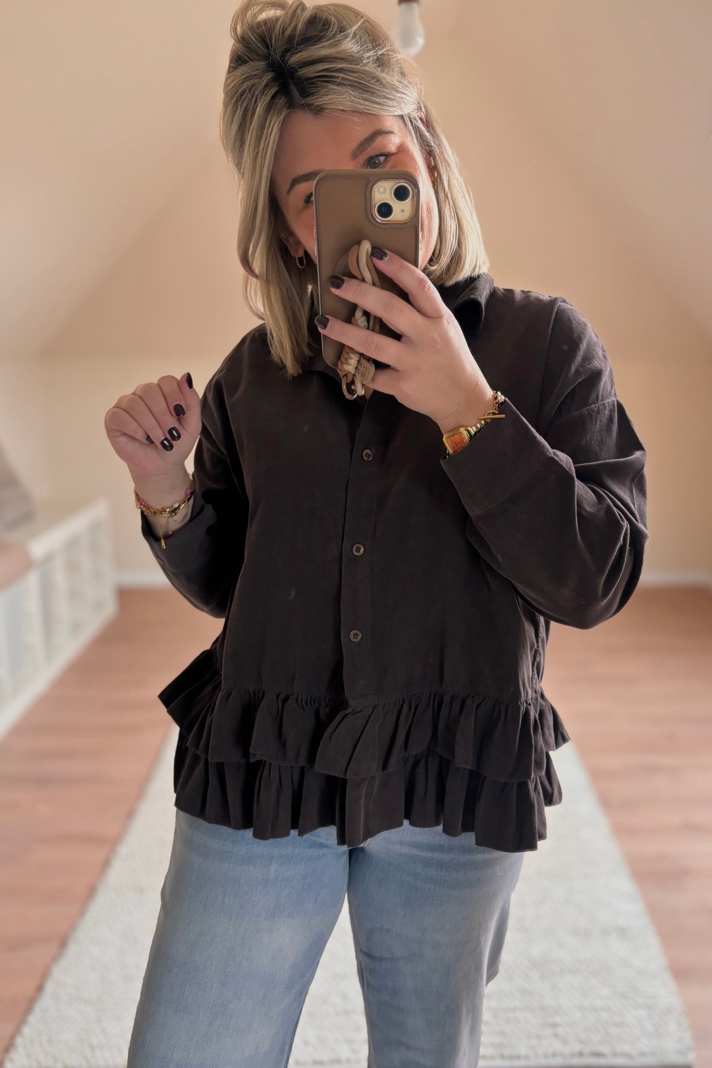 Ruffle Blouse (Donkerbruin)