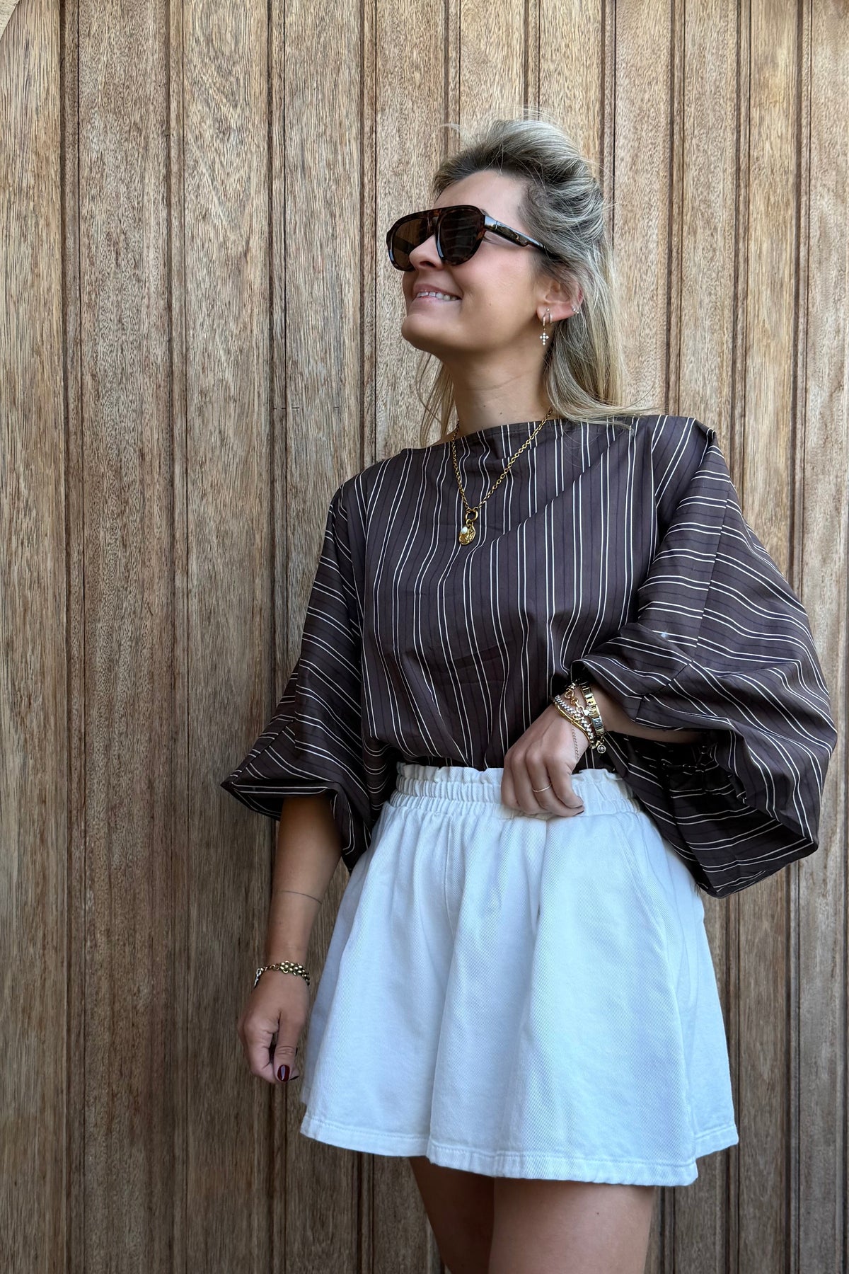 Isya gestreepte blouse bruin