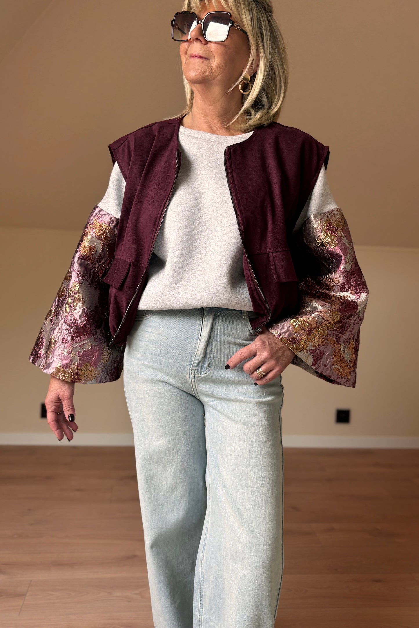 Jacquard Sleeve sweater (Grijs)