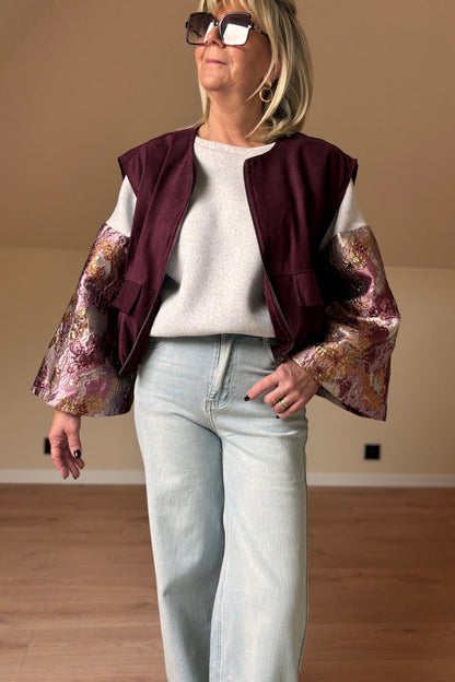 Jacquard Sleeve sweater (Grijs)