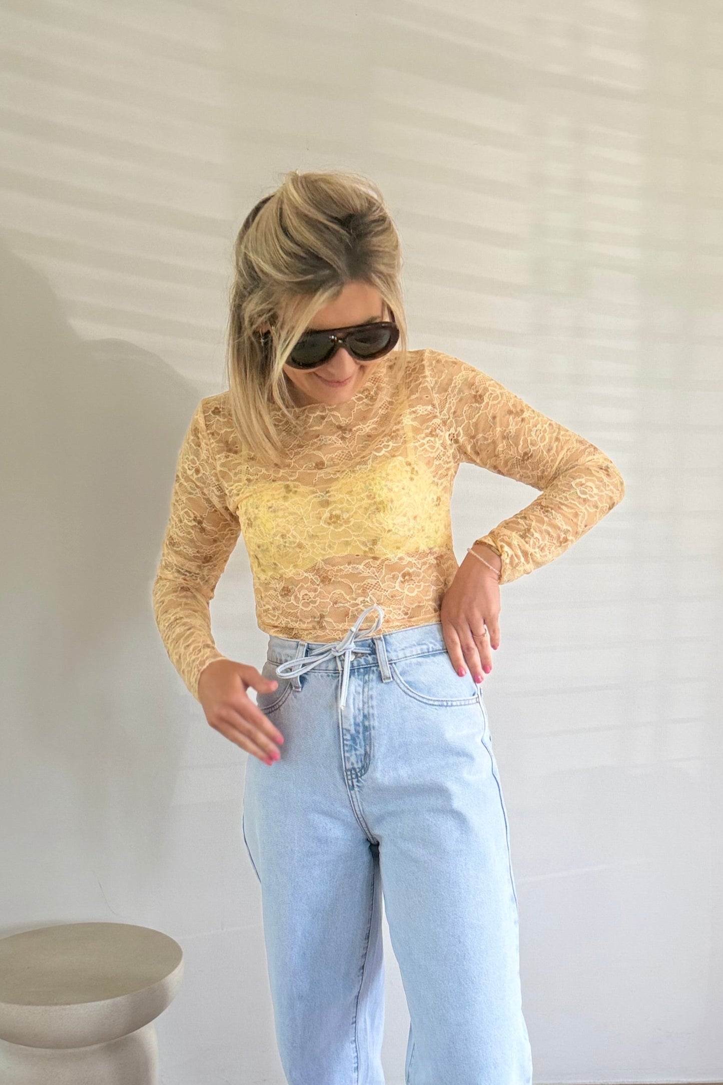 Ivar lace top Geel