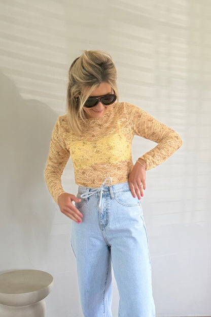 Ivar lace top Geel