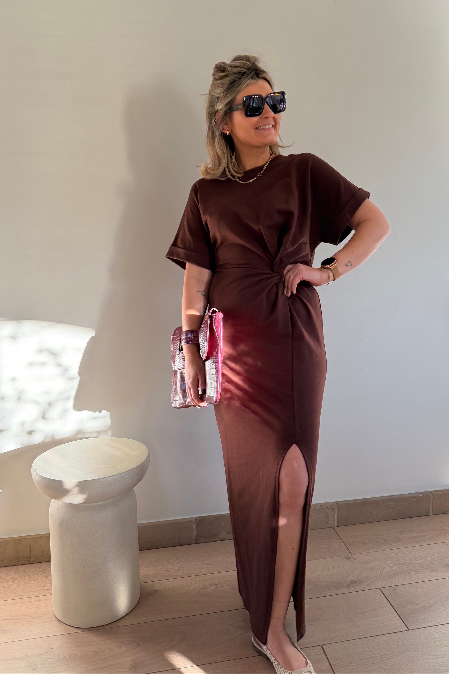 Knot T-shirt dress Brown