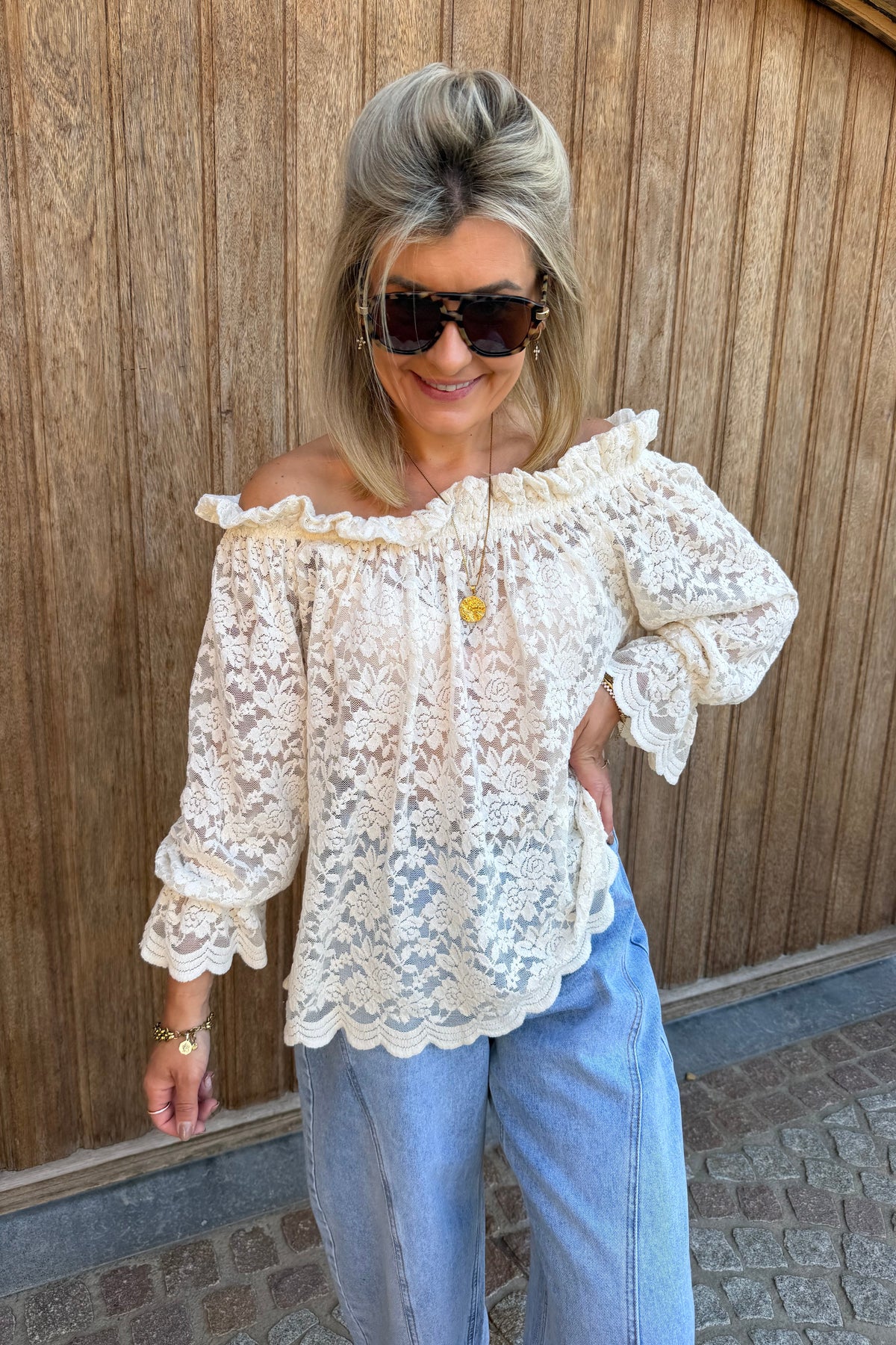 Lumi Lace top Ecru