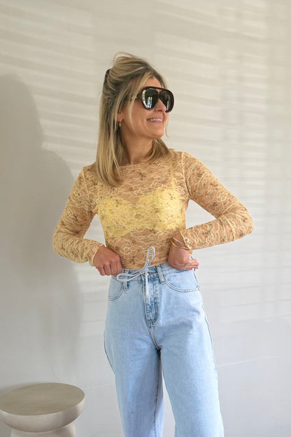 Ivar lace top Geel