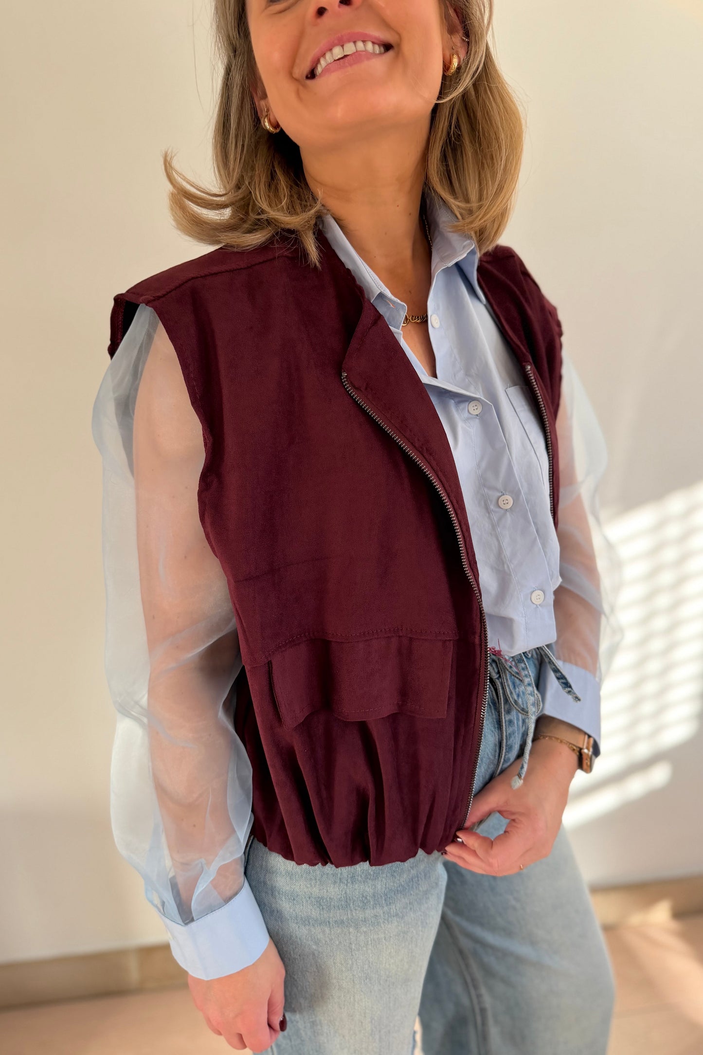 Burgundy daim vest