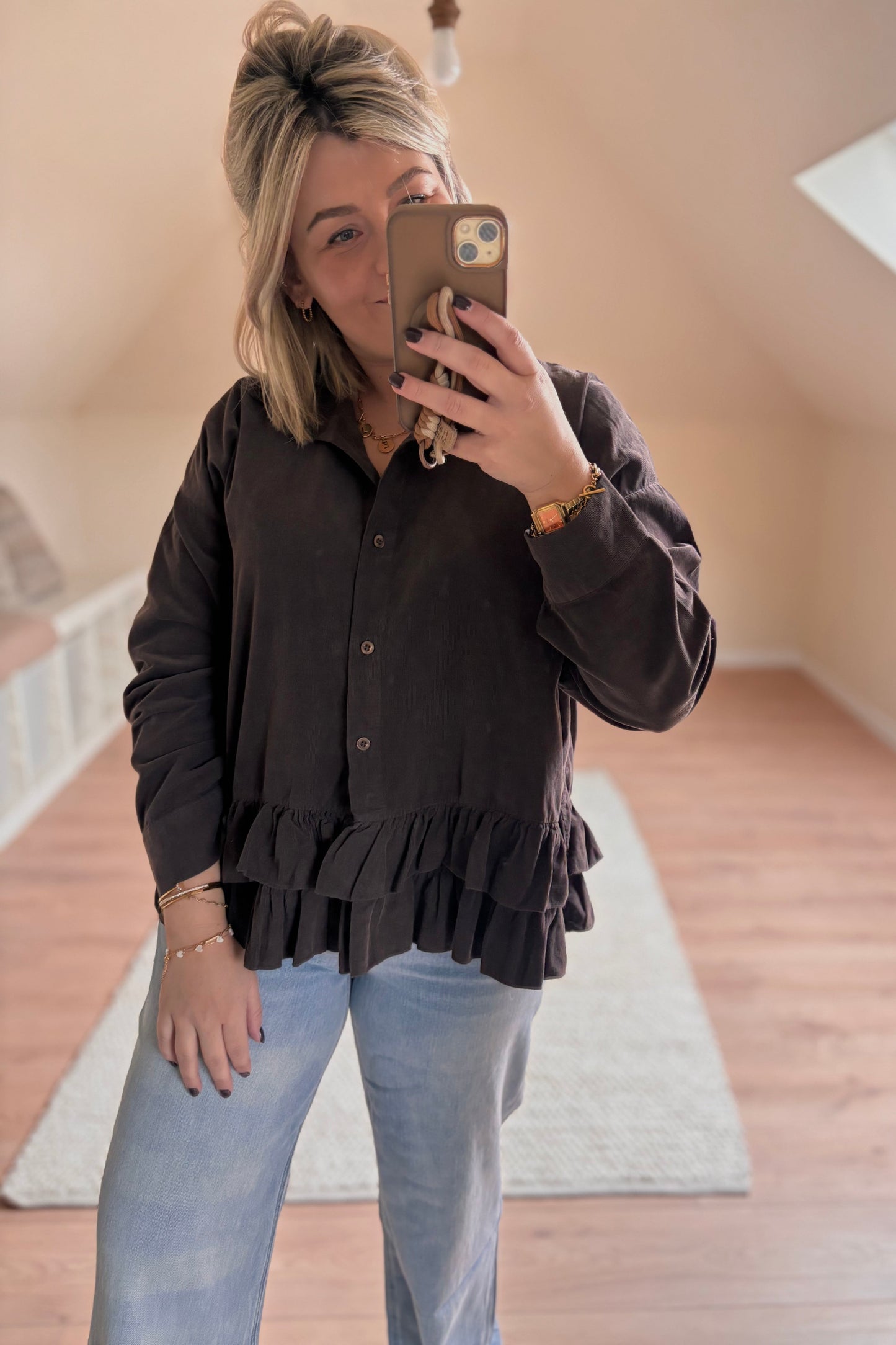 Ruffle Blouse (Donkerbruin)