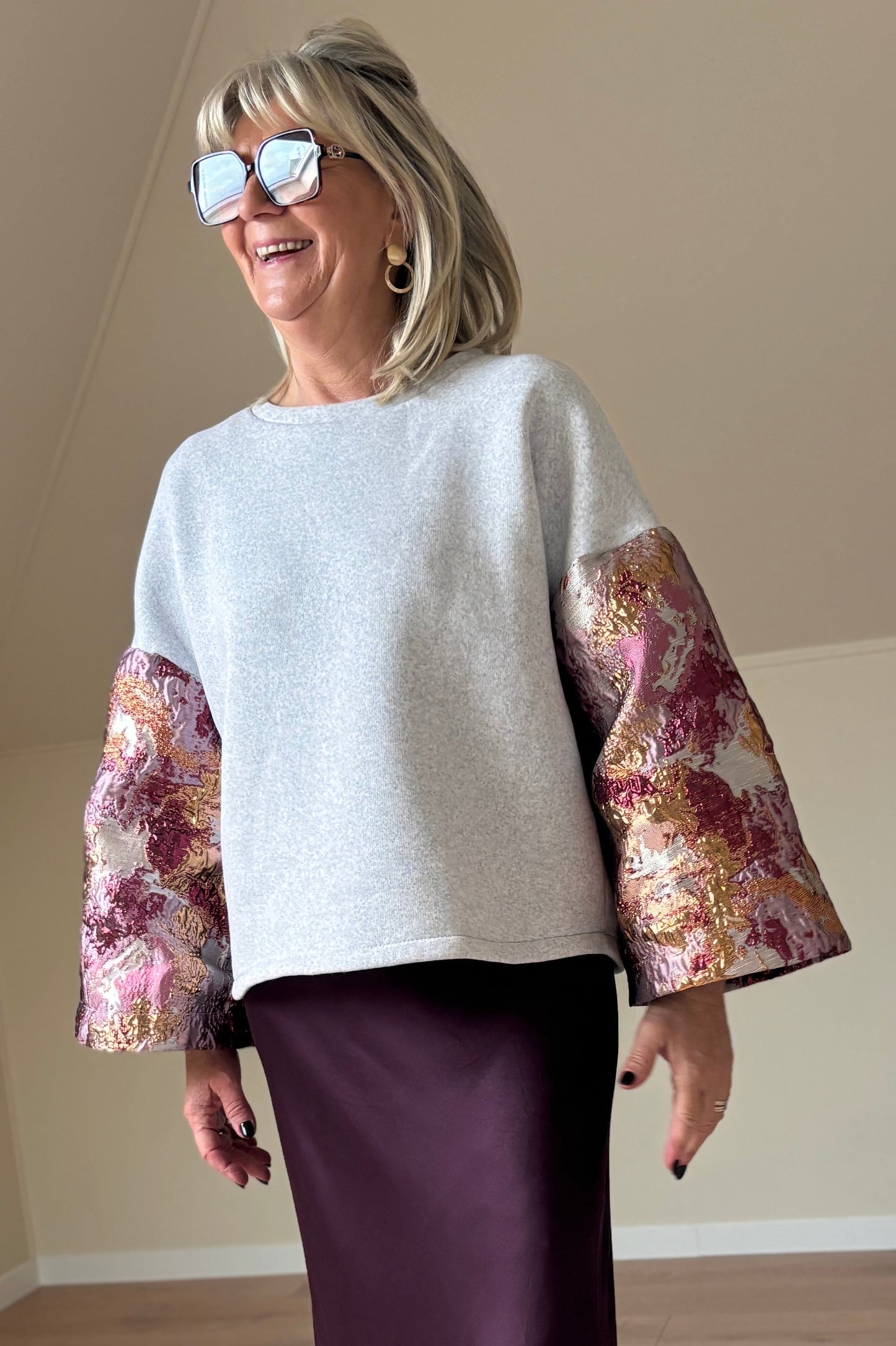 Jacquard Sleeve sweater (Grijs)