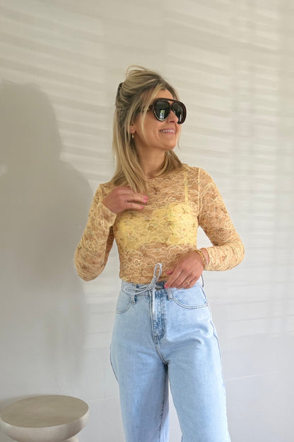 Ivar lace top Geel