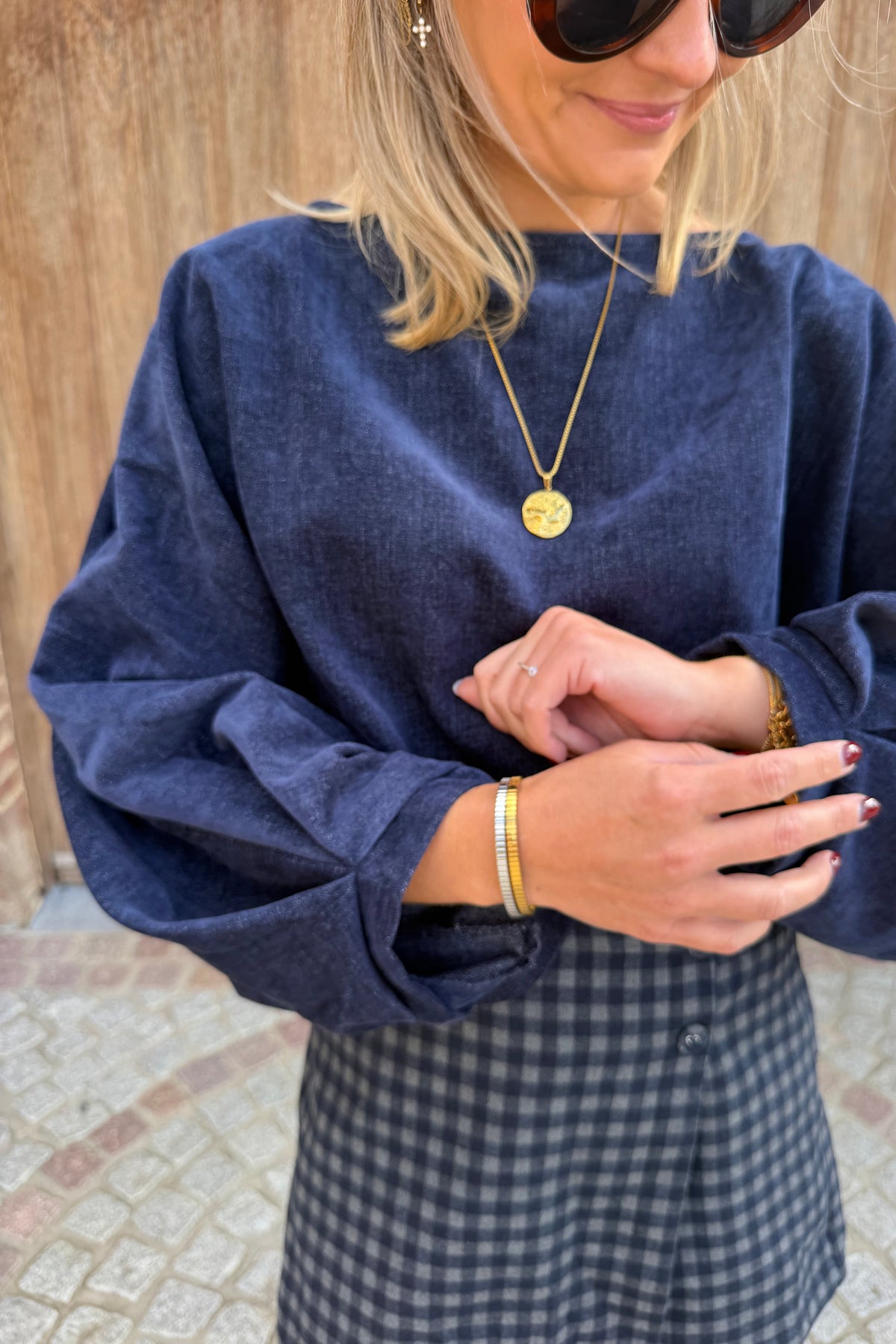 Velvet jeans blouse