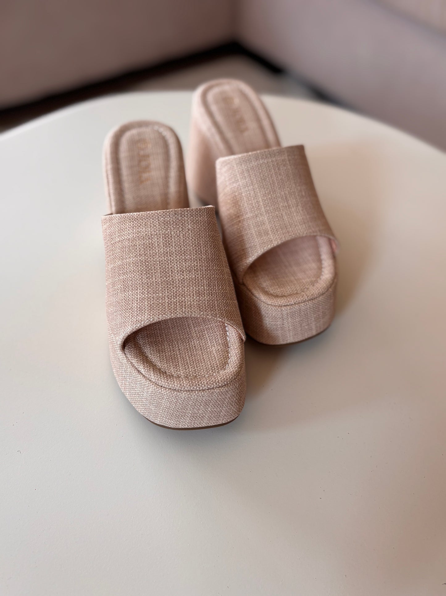Linen Platform Mule