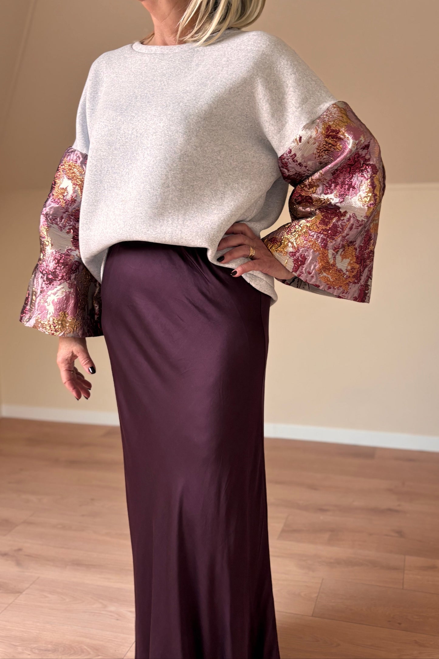 Jacquard Sleeve sweater (Grijs)