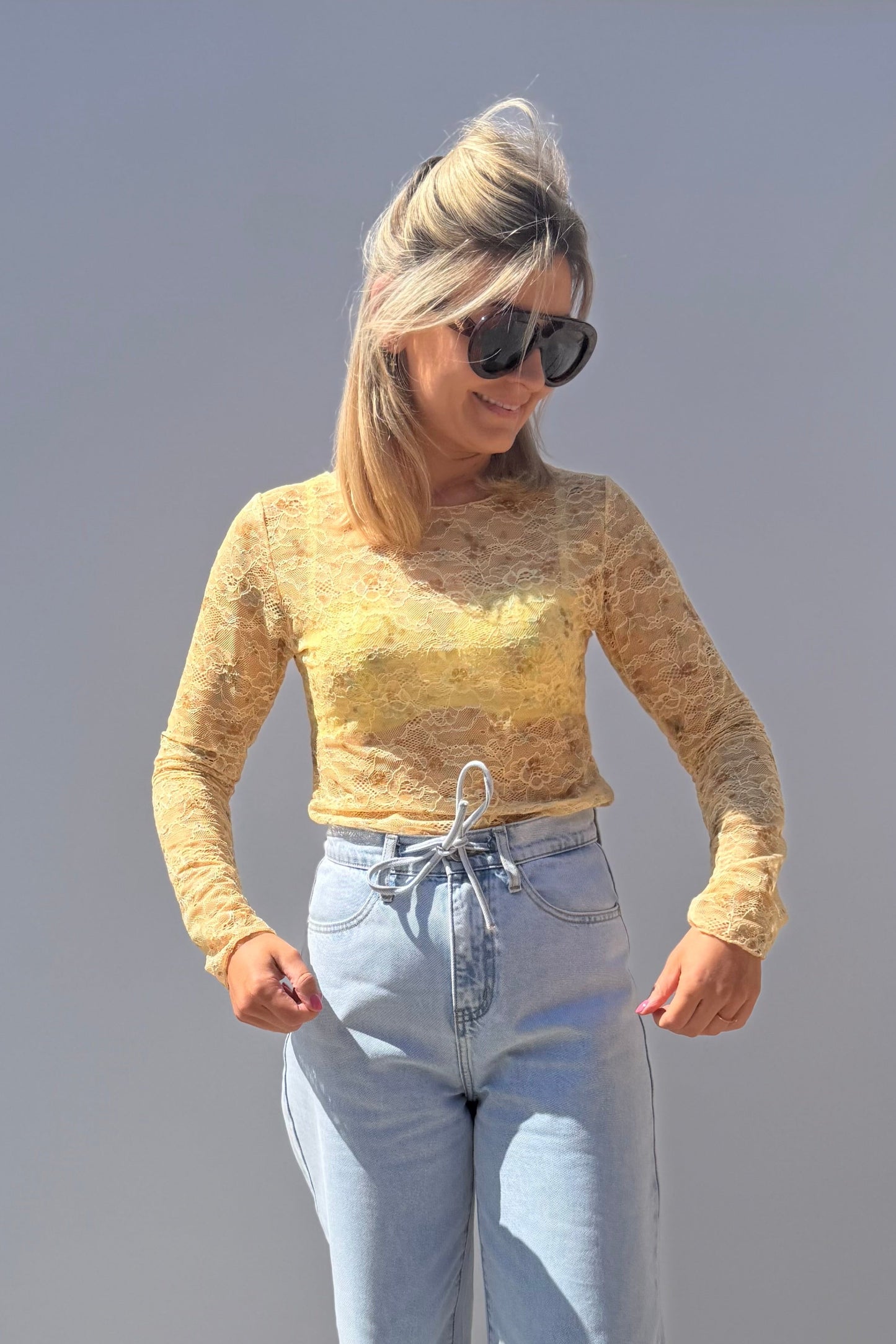 Ivar lace top Geel