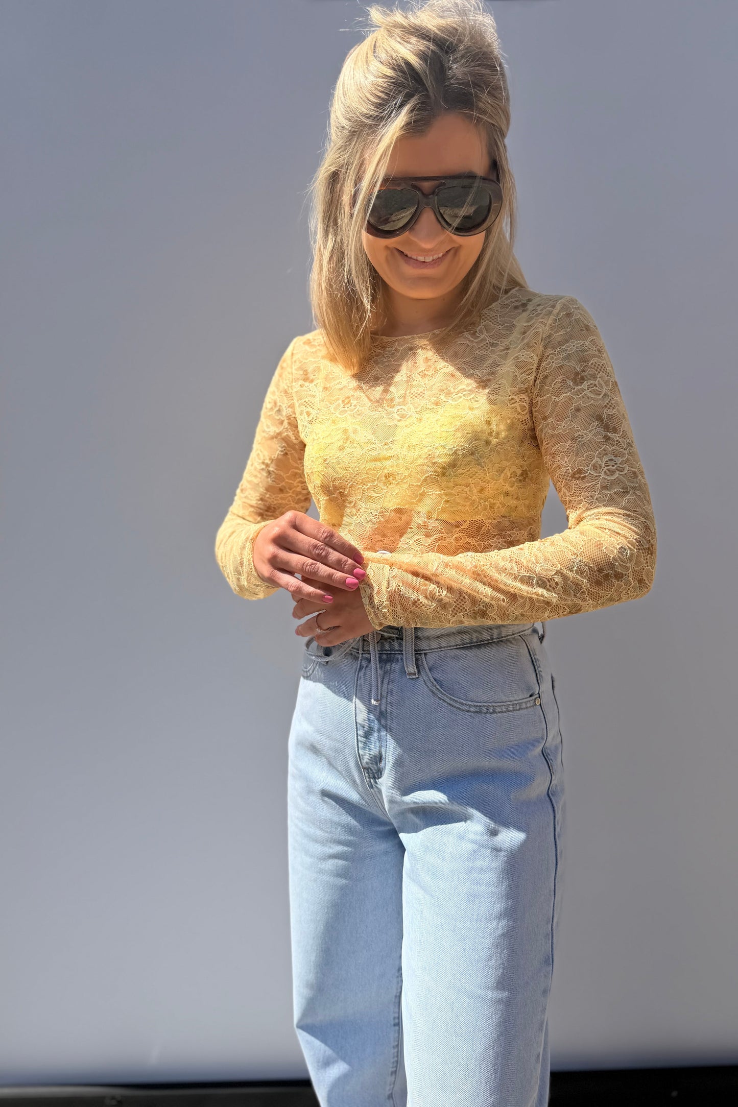 Ivar lace top Geel