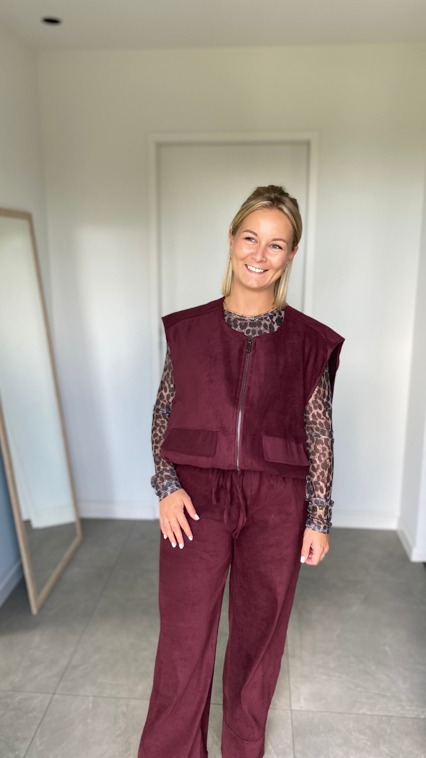 Burgundy daim trouser