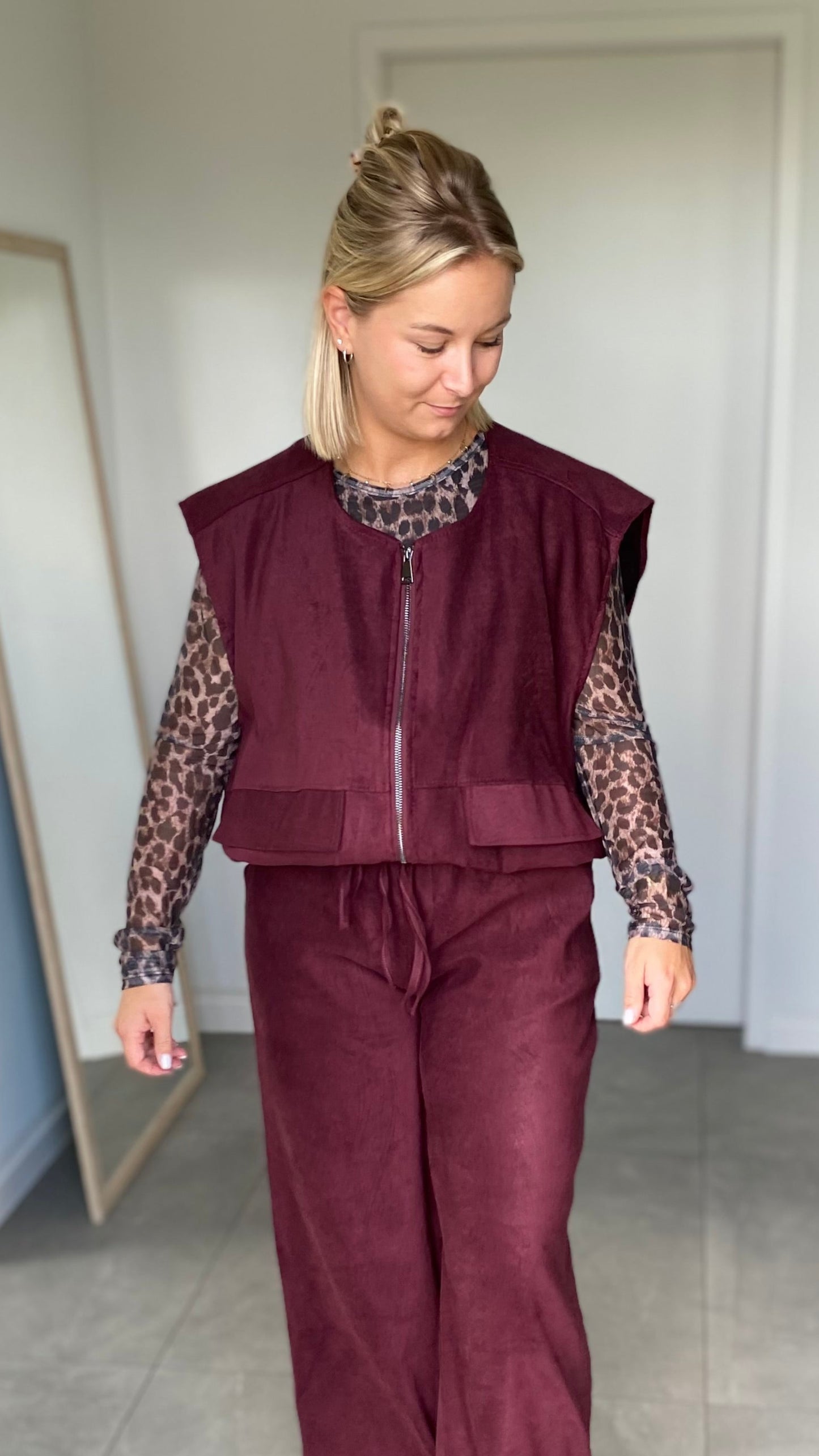 Burgundy daim vest