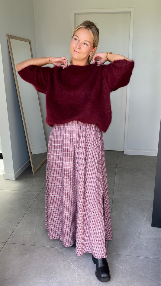 Burgundy geruite maxi skirt